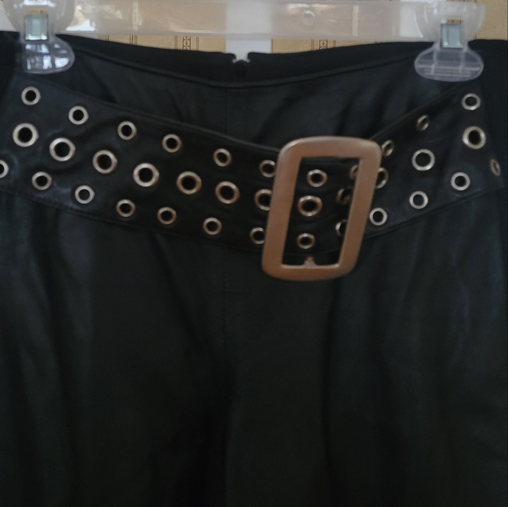 ISABEL U.S.A Vintage Chic Black Genuine Leather Flare Wide Leg Pants Size 2 - Picture 6 of 9